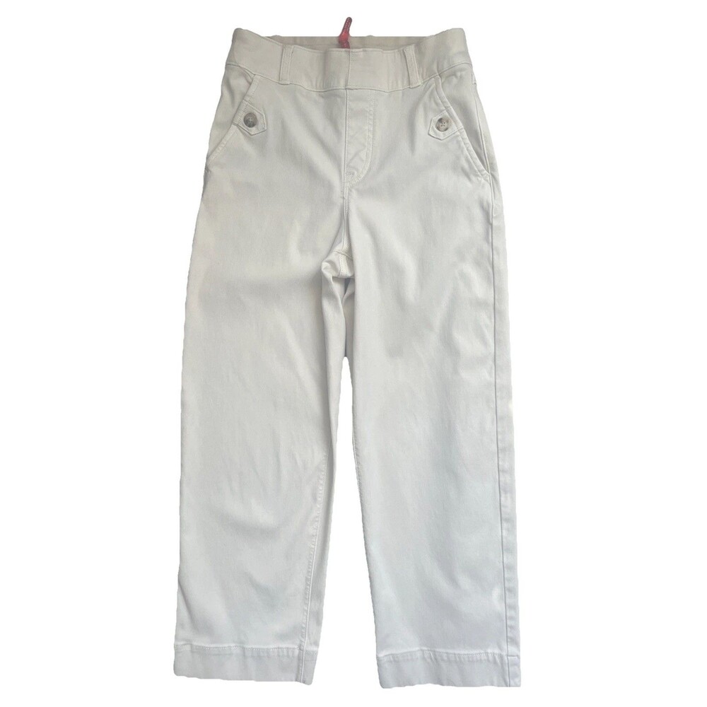 SPANX Stretch Twill Wide Leg Pull On Cropped Pants Off White Slimming Size XS